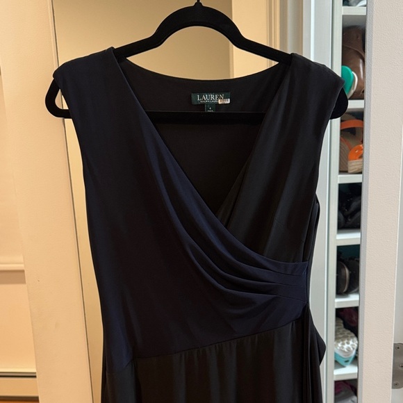 Ralph Lauren Black and Navy faux wrap Dress - Picture 2 of 7